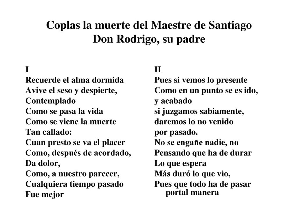 Coplas la muerte del Maestre de Santiago Don Rodrigo, su padre