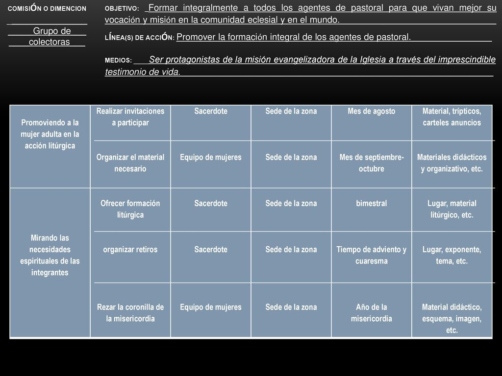 COMISIÓN O DIMENCION _____________________Grupo de___ ____colectoras___.
