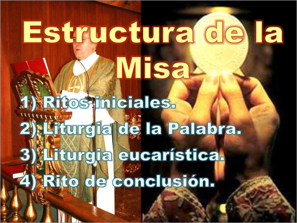 Estructura de la Misa 1) Ritos iniciales. 2) Liturgia de la Palabra.