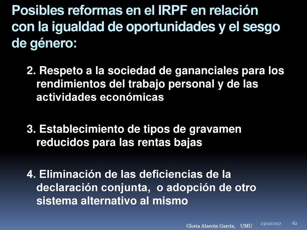 Posibles reformas en el IRPF en relación con la igualdad de oportunidades y el sesgo de género: