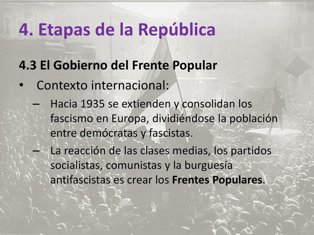 4. Etapas de la República 4.3 El Gobierno del Frente Popular