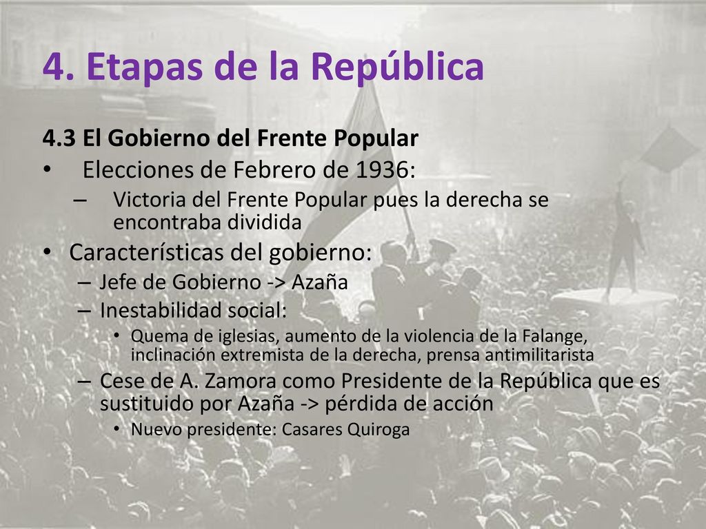 4. Etapas de la República 4.3 El Gobierno del Frente Popular