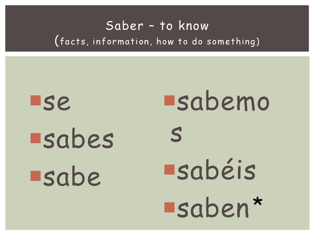 Saber – to know (facts, information, how to do something)