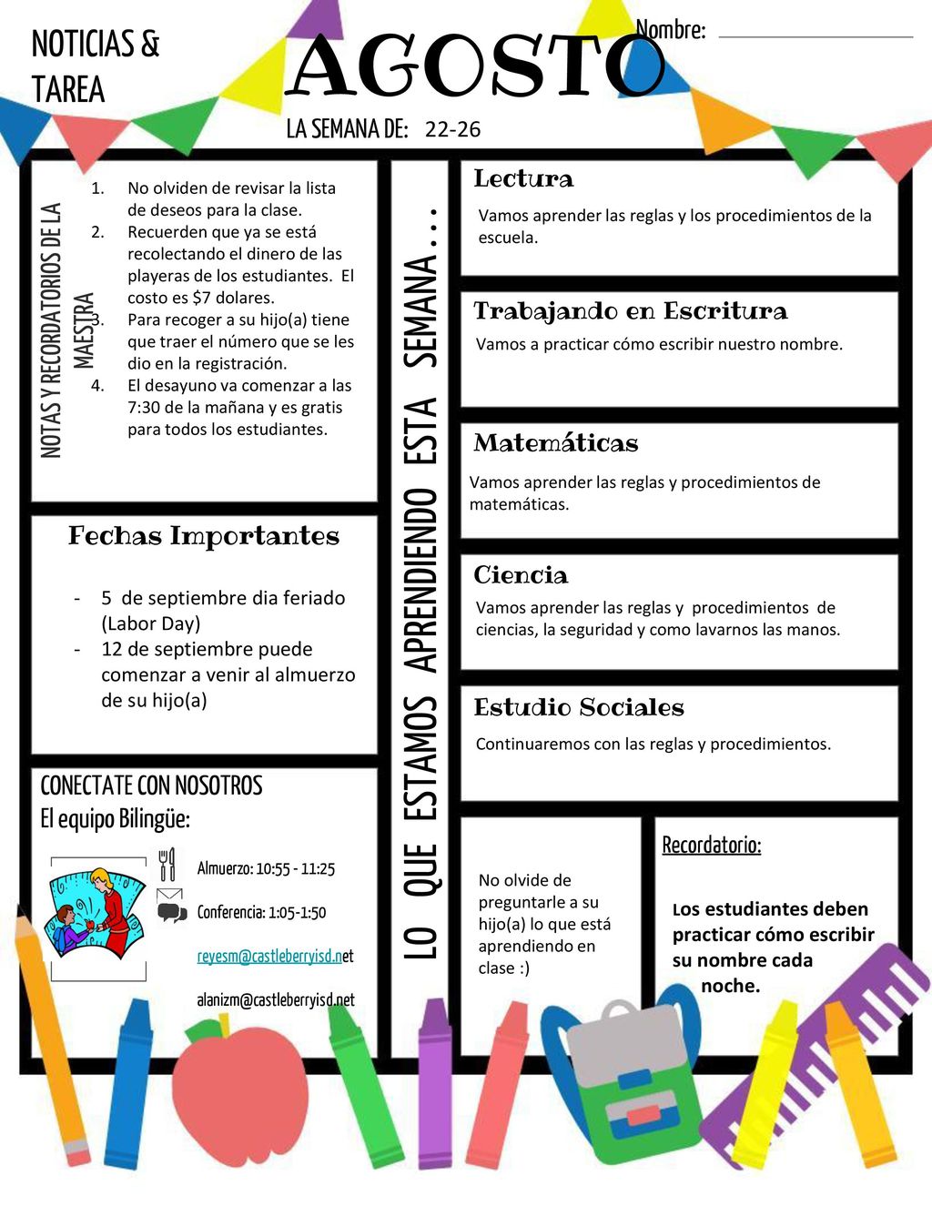 AGOSTO LO QUE ESTAMOS APRENDIENDO ESTA SEMANA NOTICIAS & TAREA