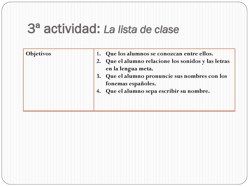 3ª actividad: La lista de clase