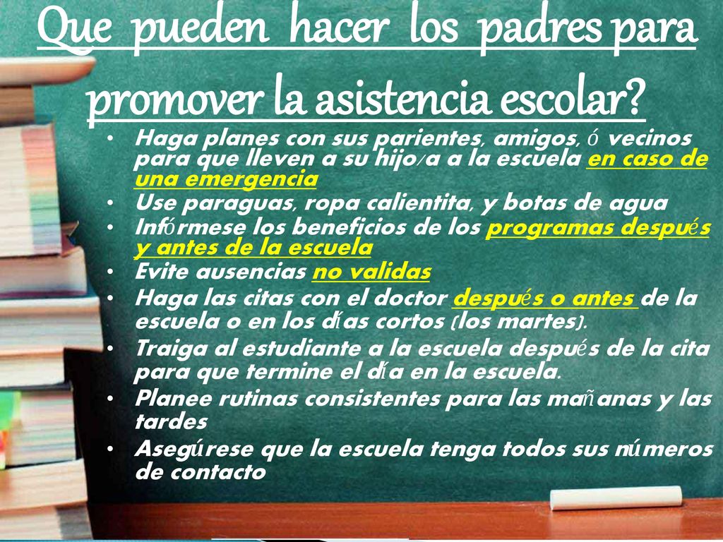Que pueden hacer los padres para promover la asistencia escolar