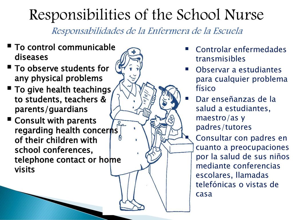 Responsibilities of the School Nurse Responsabilidades de la Enfermera de la Escuela