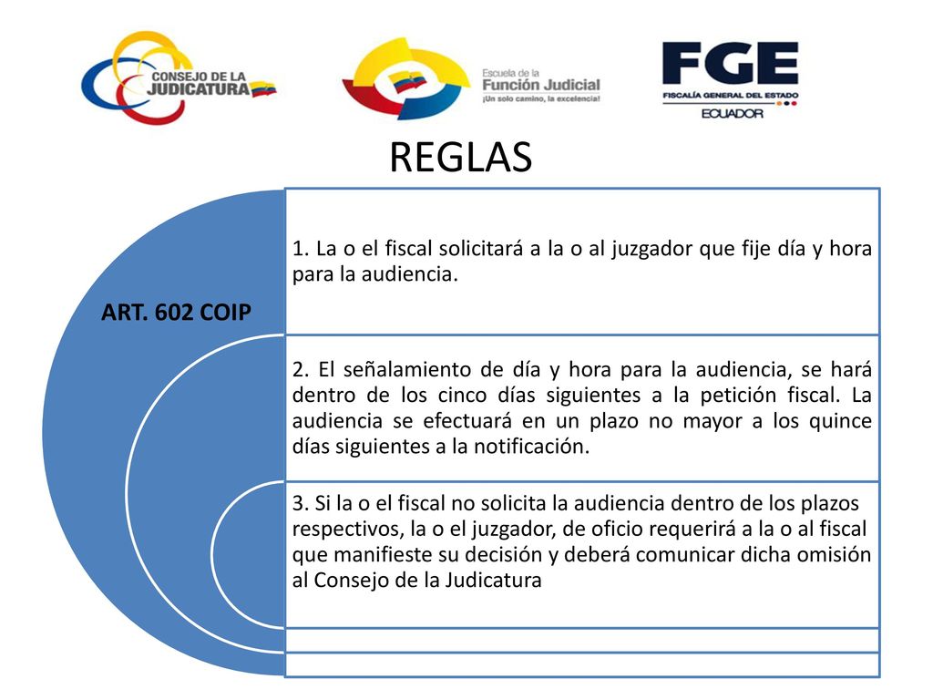 REGLAS 1. La o el fiscal solicitará a la o al juzgador que fije día y hora para la audiencia.