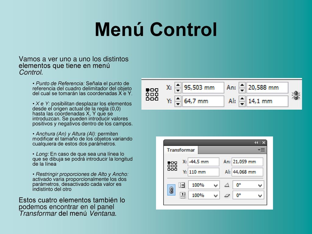 Menú Control Vamos a ver uno a uno los distintos elementos que tiene en menú Control.