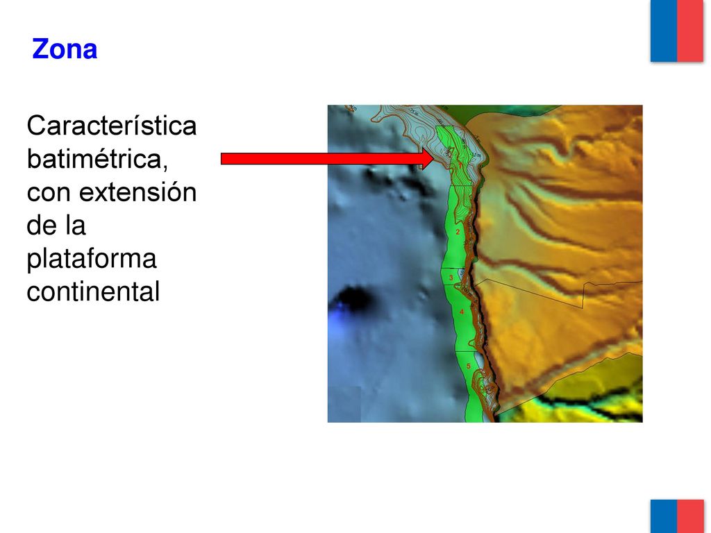 Zona Característica batimétrica, con extensión de la plataforma continental