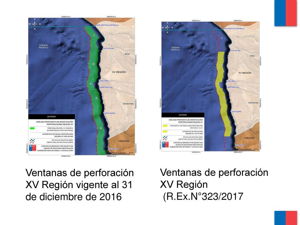 Ventanas de perforación XV Región vigente al 31 de diciembre de 2016