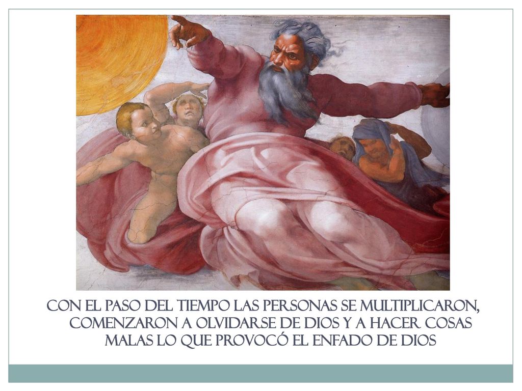 Con el paso del tiempo las personas se multiplicaron, comenzaron a olvidarse de Dios y a hacer cosas malas lo que provocó el enfado de Dios