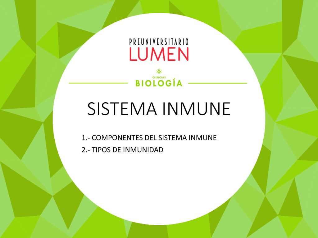 1.- COMPONENTES DEL SISTEMA INMUNE 2.- TIPOS DE INMUNIDAD