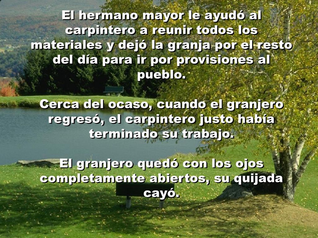 El hermano mayor le ayudó al carpintero a reunir todos los materiales y dejó la granja por el resto del día para ir por provisiones al pueblo.