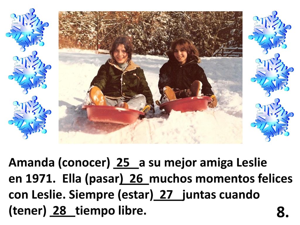 8. Amanda (conocer) 25 a su mejor amiga Leslie