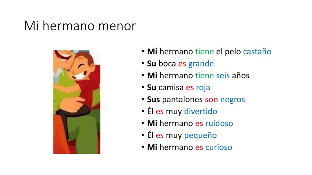Mi hermano menor Mi hermano tiene el pelo castaño Su boca es grande