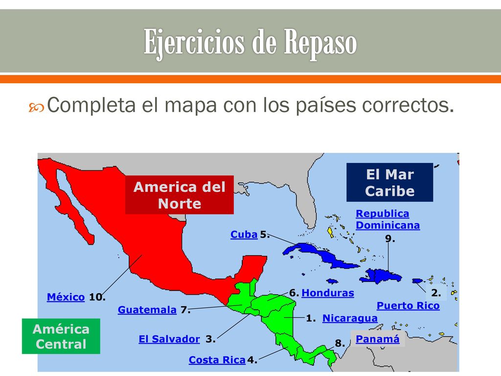 Ejercicios de Repaso Completa el mapa con los países correctos. El Mar