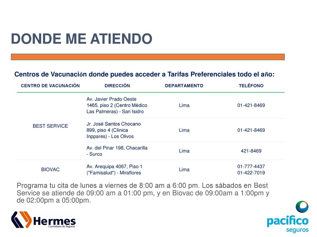 DONDE ME ATIENDO Centros de Vacunación donde puedes acceder a Tarifas Preferenciales todo el año: CENTRO DE VACUNACIÓN.