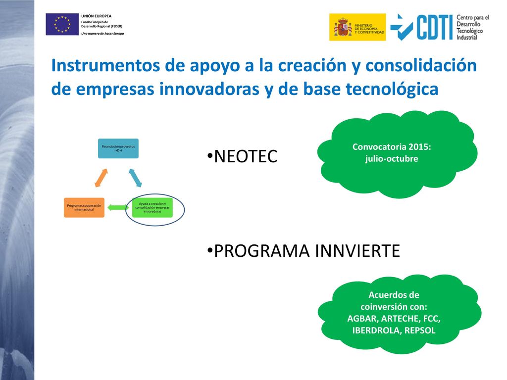 Instrumentos de apoyo a la creación y consolidación de empresas innovadoras y de base tecnológica