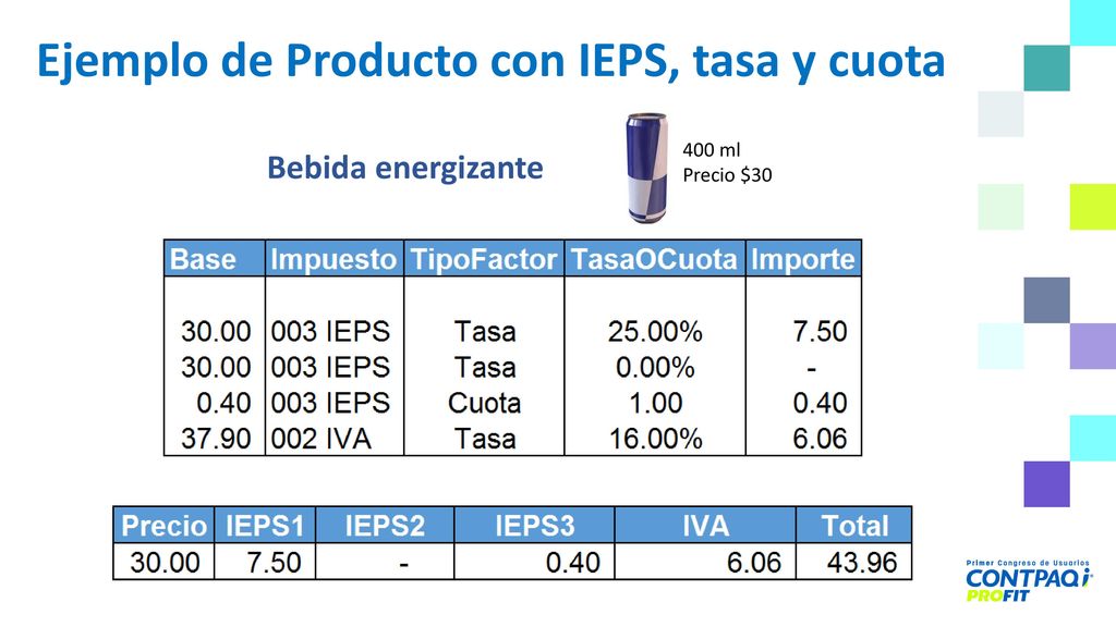 Ejemplo de Producto con IEPS, tasa y cuota