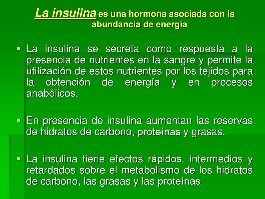 La insulina es una hormona asociada con la abundancia de energía