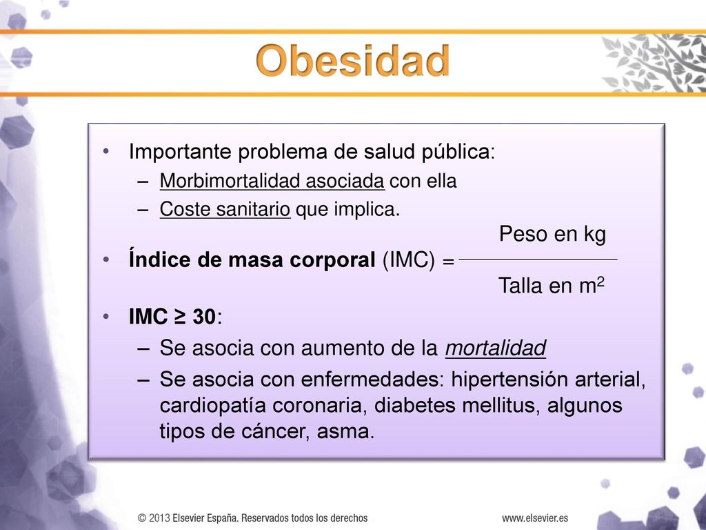 Obesidad Importante problema de salud pública: Peso en kg