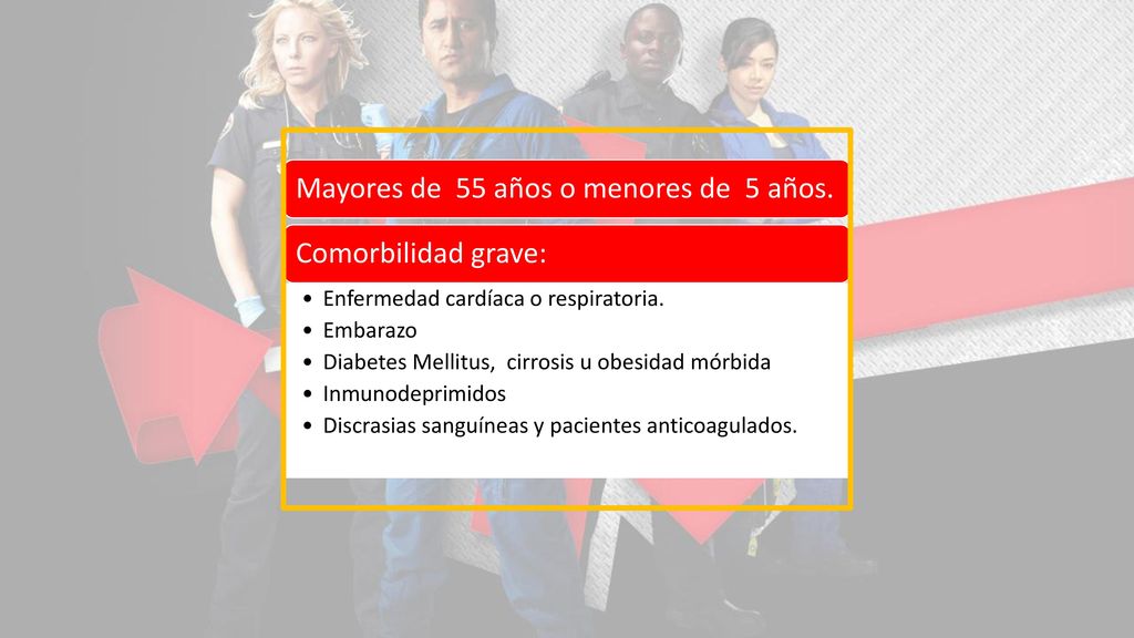 Mayores de 55 años o menores de 5 años.