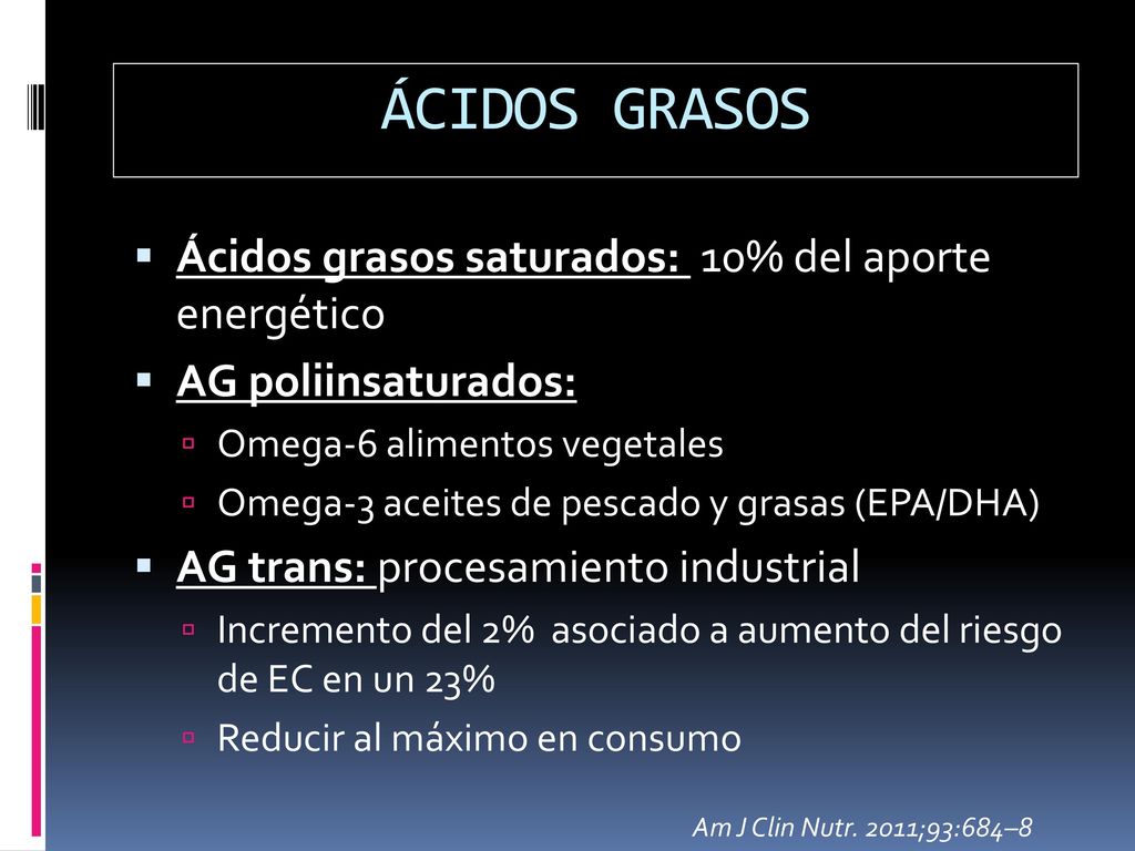 ÁCIDOS GRASOS Ácidos grasos saturados: 10% del aporte energético