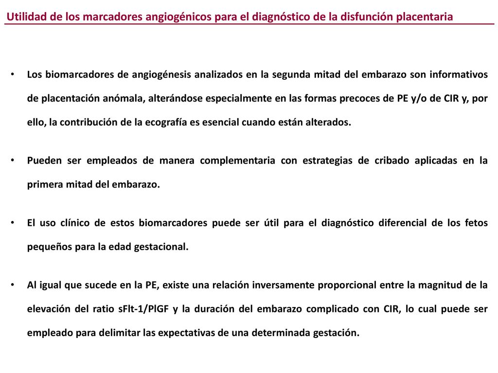 Utilidad de los marcadores angiogénicos para el diagnóstico de la disfunción placentaria