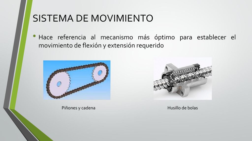 SISTEMA DE MOVIMIENTO Hace referencia al mecanismo más óptimo para establecer el movimiento de flexión y extensión requerido.