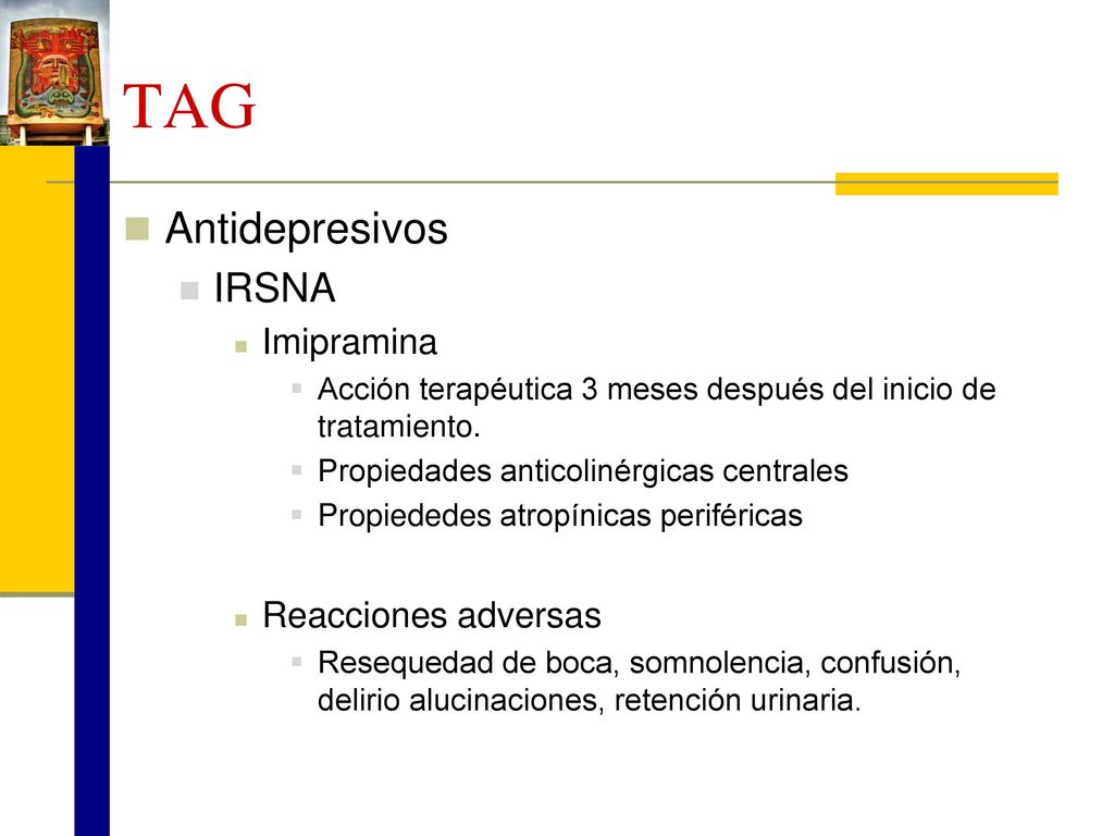 TAG Antidepresivos IRSNA Imipramina Reacciones adversas
