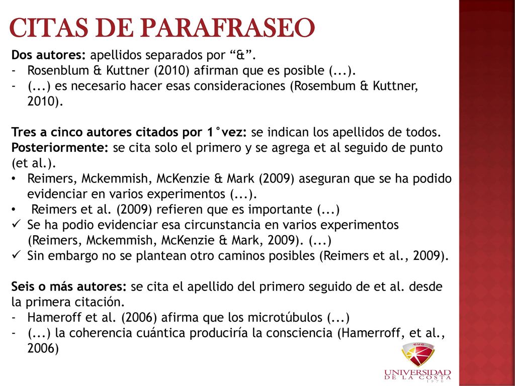CITAS DE PARAFRASEO Dos autores: apellidos separados por & .