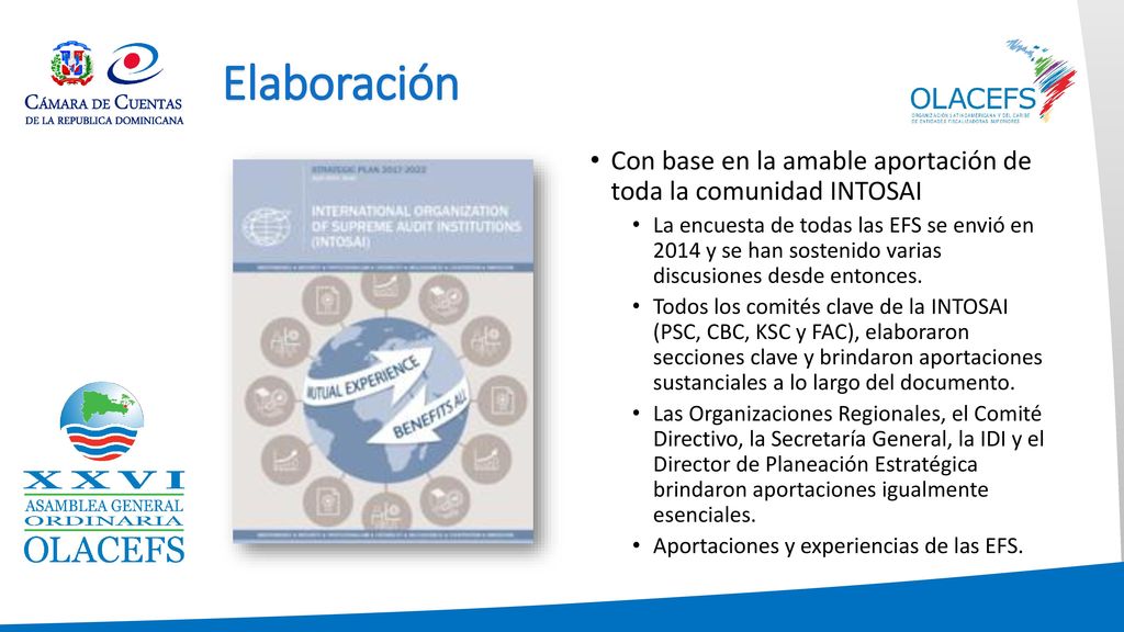 Elaboración Con base en la amable aportación de toda la comunidad INTOSAI.