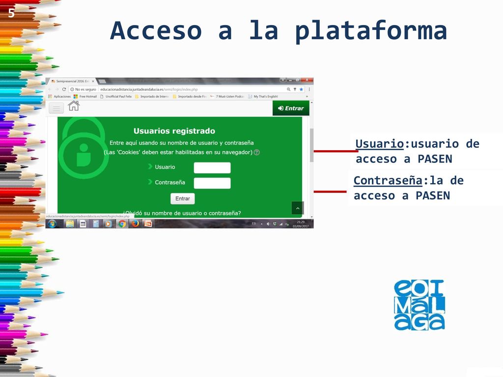 Acceso a la plataforma 5 Usuario:usuario de acceso a PASEN