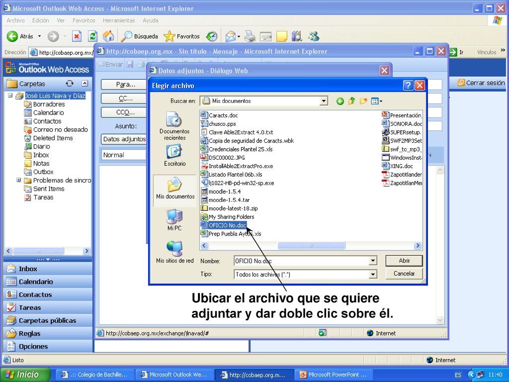 Ubicar el archivo que se quiere adjuntar y dar doble clic sobre él.