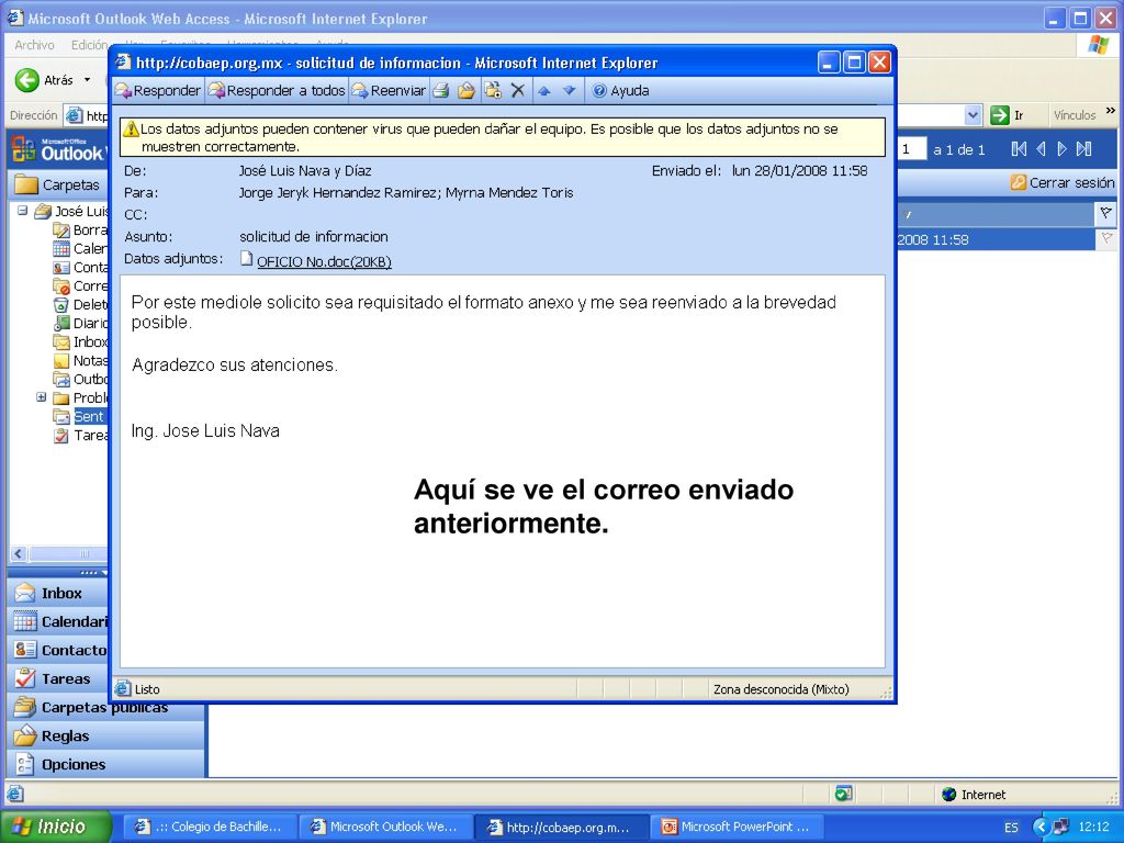 Aquí se ve el correo enviado anteriormente.