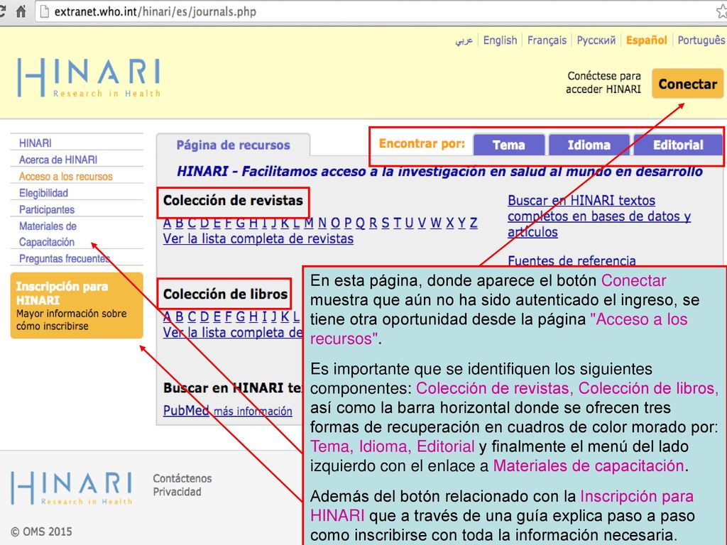 En esta página, donde aparece el botón Conectar muestra que aún no ha sido autenticado el ingreso, se tiene otra oportunidad desde la página Acceso a los recursos .
