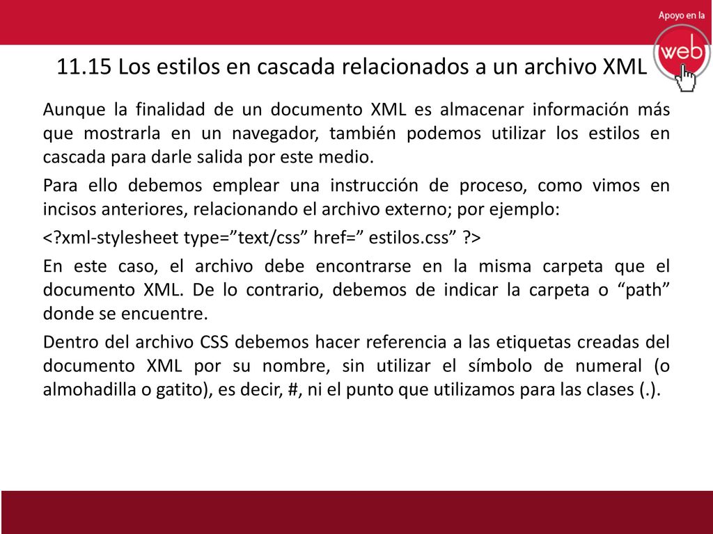 11.15 Los estilos en cascada relacionados a un archivo XML
