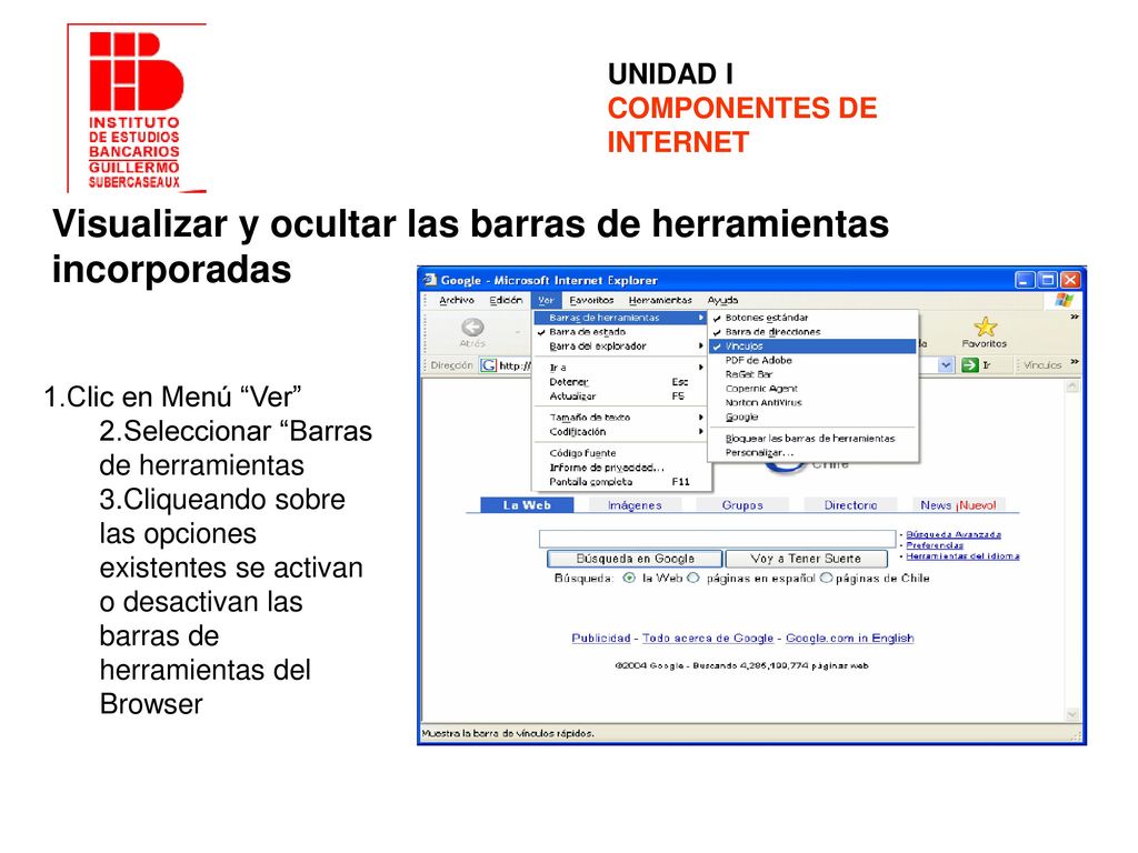 Visualizar y ocultar las barras de herramientas incorporadas