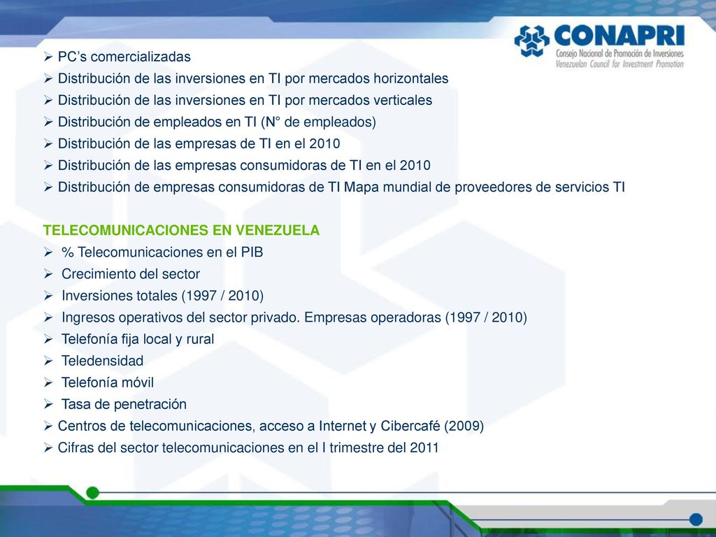 Distribución de las inversiones en TI por mercados horizontales