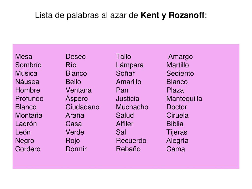 Lista de palabras al azar de Kent y Rozanoff: