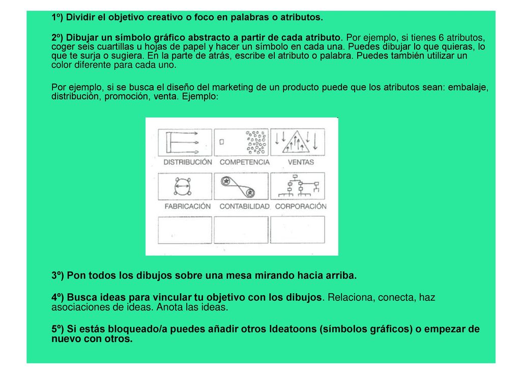 1º) Dividir el objetivo creativo o foco en palabras o atributos.