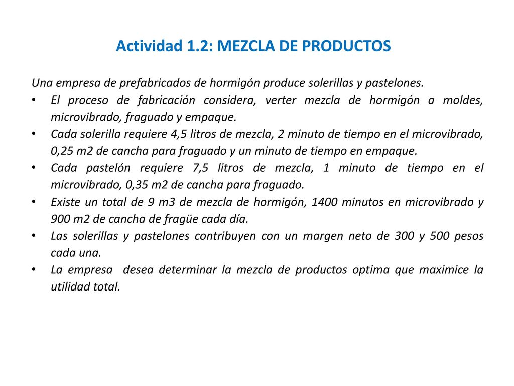Actividad 1.2: MEZCLA DE PRODUCTOS
