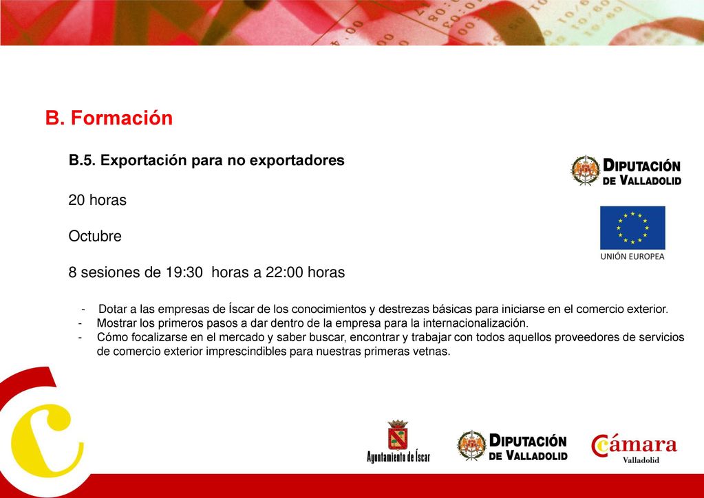 B. Formación B.5. Exportación para no exportadores 20 horas Octubre