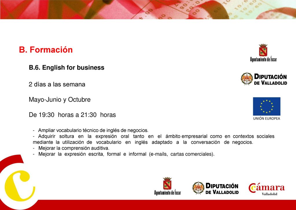 B. Formación B.6. English for business 2 días a las semana