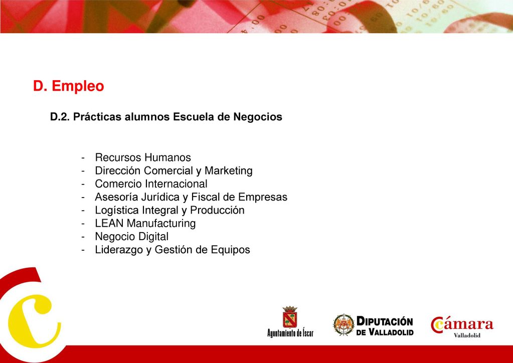 D. Empleo D.2. Prácticas alumnos Escuela de Negocios Recursos Humanos