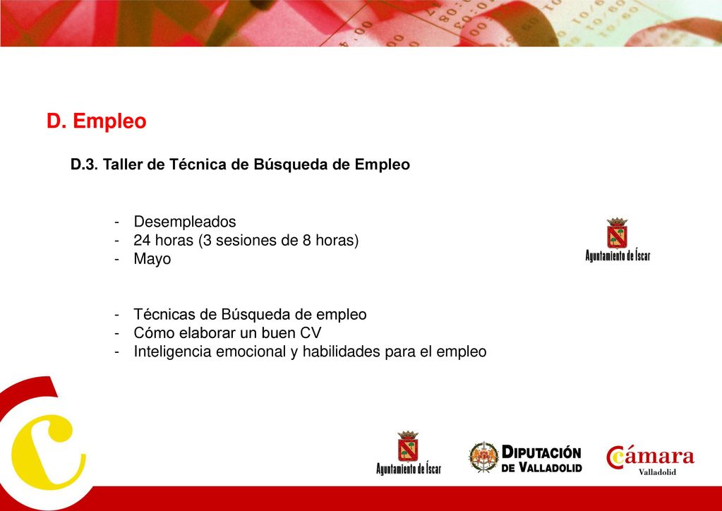 D. Empleo D.3. Taller de Técnica de Búsqueda de Empleo Desempleados