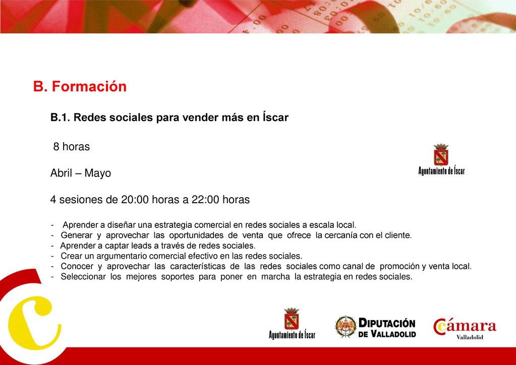 B. Formación B.1. Redes sociales para vender más en Íscar 8 horas