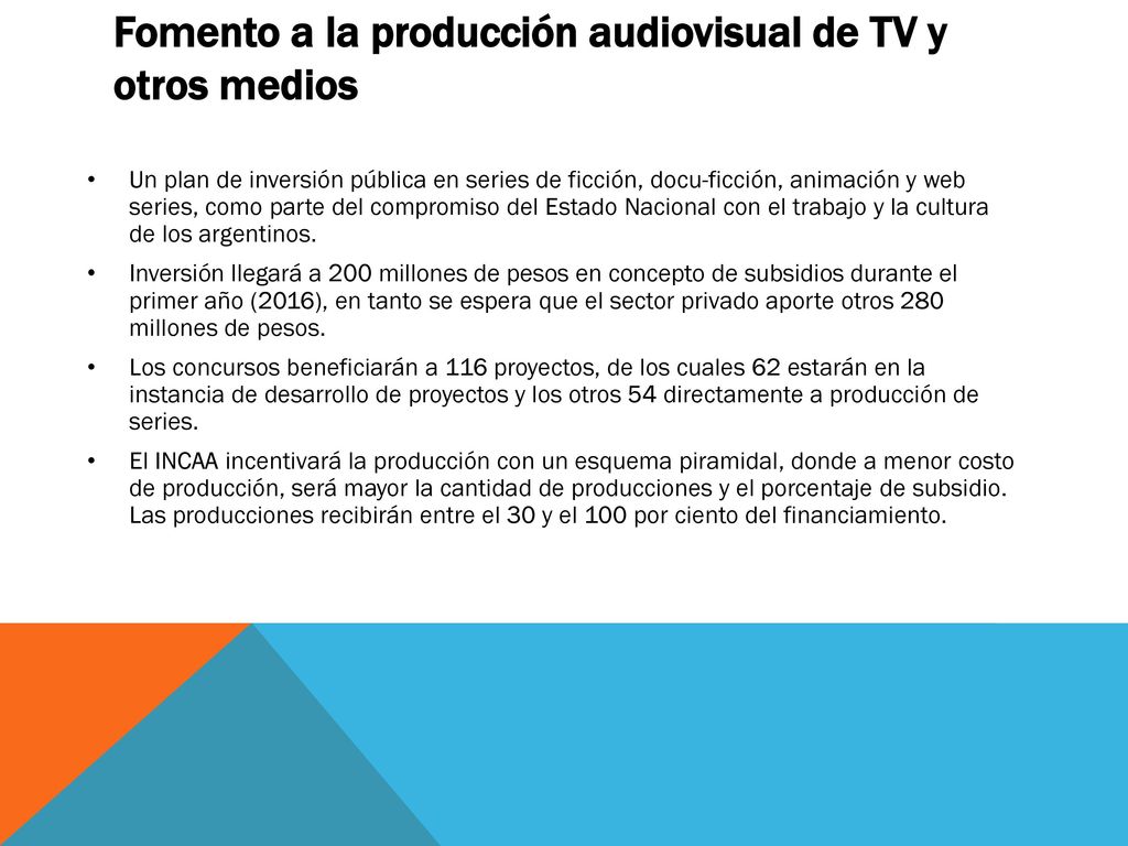 Fomento a la producción audiovisual de TV y otros medios