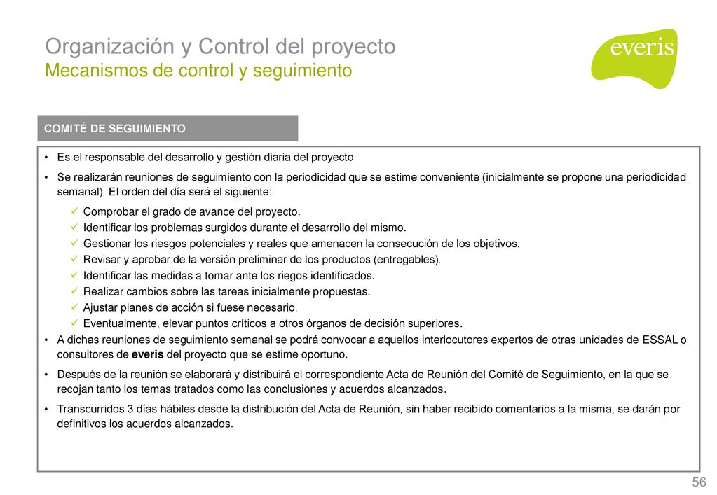 Organización y Control del proyecto Mecanismos de control y seguimiento